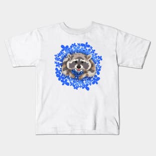 Raccoon with blue flowers Kids T-Shirt